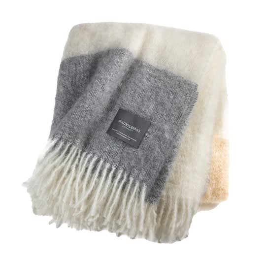 Stackelbergs Mohair Pläd Camel/Skiffer Stripe