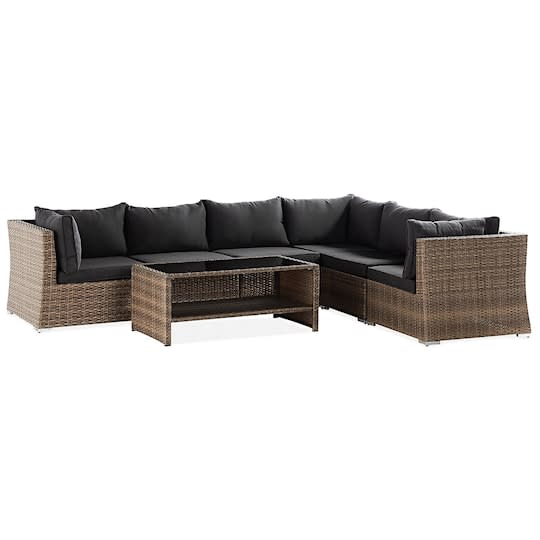 Nordic Outdoor Flynn 6-sits Loungesoffa inkl Bord m Hylla Sand/Mörkgrå