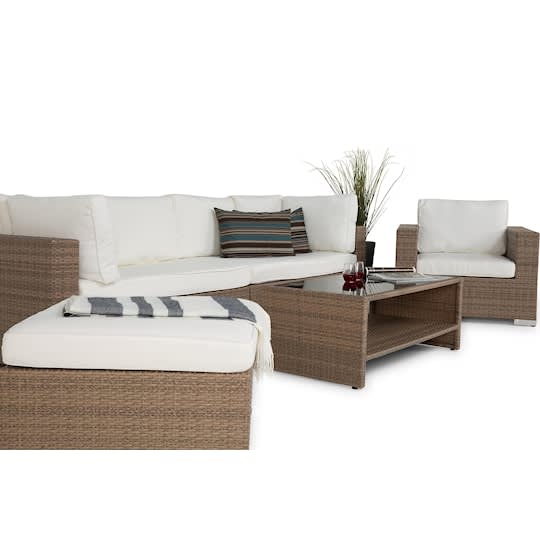 Nordic Outdoor Bora 6-sits Loungegrupp inkl Divan/Bord m Förvaring Sand