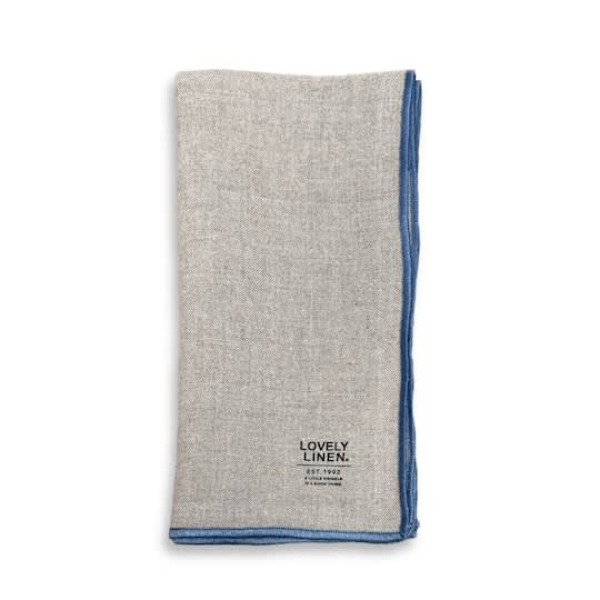 Lovely Linen Grace Serviett Beige/Blue 42x42 4-pakning