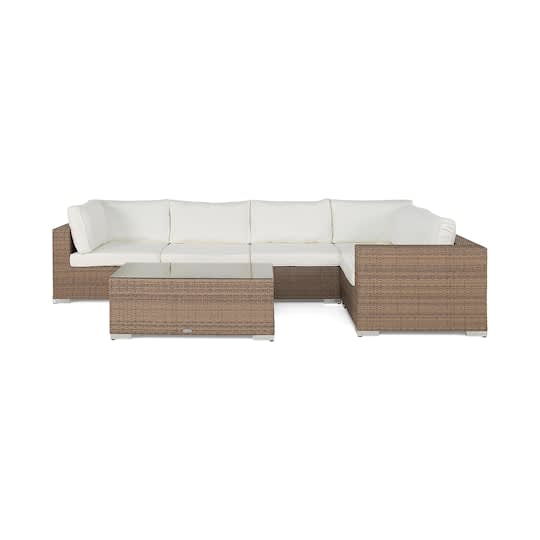 Nordic Outdoor Bora 6-seters L-formet lounge sofa inkl. Blokkbord Sand