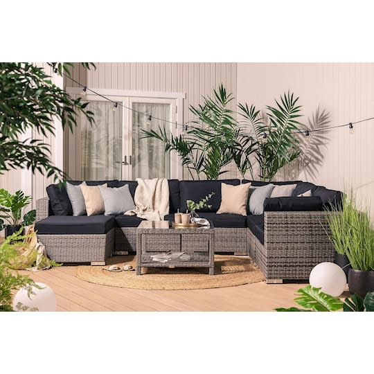 Nordic Outdoor Bora 7-sits Loungesoffa inkl Bord m Hylla Grå 75x75cm