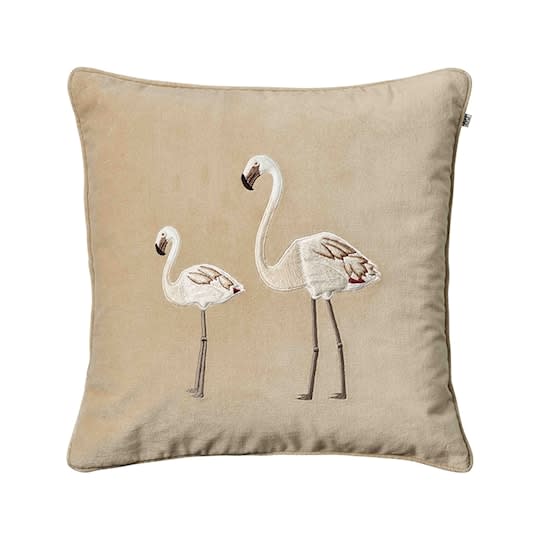 Chhatwal &amp; Jonsson Brodeerattu Flamingo Tyynynpäällinen Sametti Beige 50x50