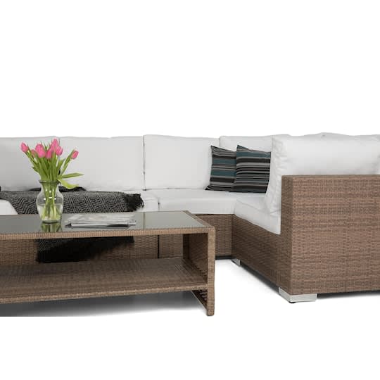 Nordic Outdoor Bora 6-seters L-formet loungegruppe inkl. Bord med hylle Sand