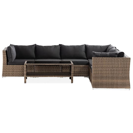 Nordic Outdoor Flynn 6-seters loungesofa inkl. bord med hylle Sand/Mørkegrå