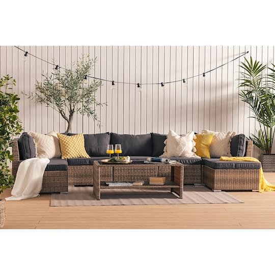 Nordic Outdoor Flynn 7-seters loungesofa inkl. bord Sand/Mørkegrå