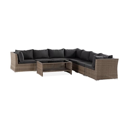 Nordic Outdoor Flynn 7-seters loungesofa hjørne inkl. bord Sand/Mørkegrå