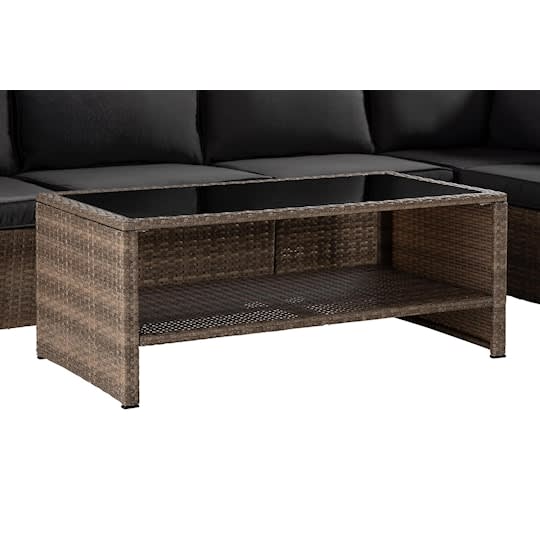 Nordic Outdoor Flynn 5-sits Loungesoffa Hörn inkl Bord m Hylla Sand/Mörkgrå