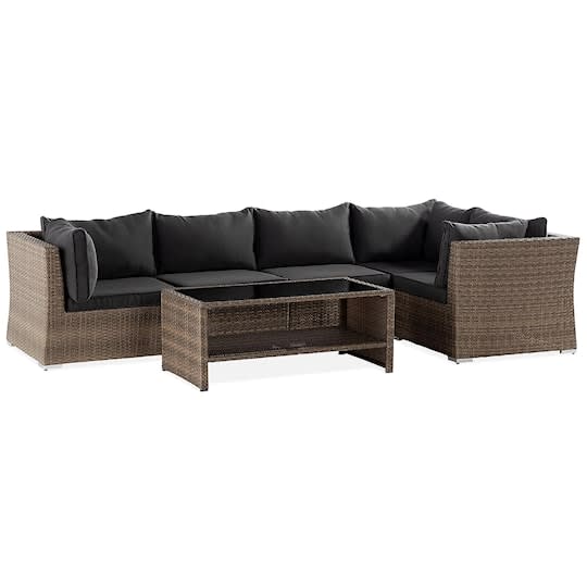 Nordic Outdoor Flynn 5-sits Loungesoffa Hörn inkl Bord m Hylla Sand/Mörkgrå