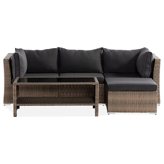 Nordic Outdoor Flynn 4-seters loungesofa inkl. bord med hylle Sand/Mørkegrå