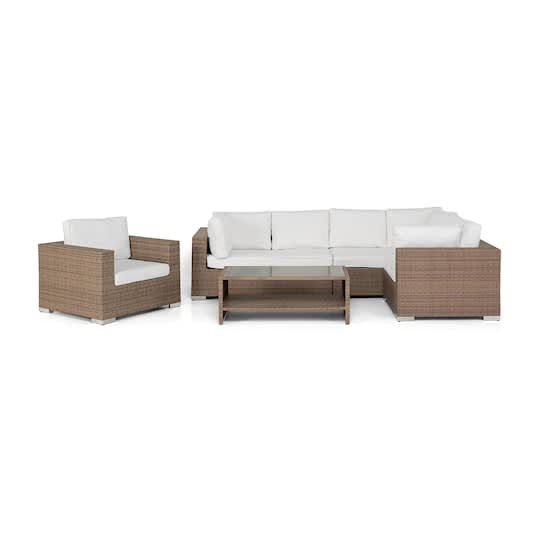 Nordic Outdoor Bora 6-seters L-formet loungegruppe inkl. Bord med hylle Sand