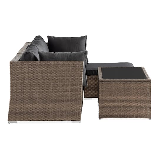 Nordic Outdoor Flynn 4-seters loungesofa inkl. bord med hylle Sand/Mørkegrå