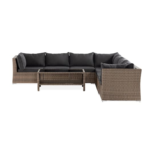 Nordic Outdoor Flynn 7-sits Loungesoffa Hörn inkl Bord Sand/Mörkgrå