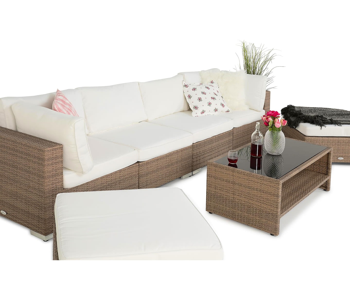 Nordic Outdoor Bora 6-seters loungegruppe inkl. sofa/bord med hylle Sand