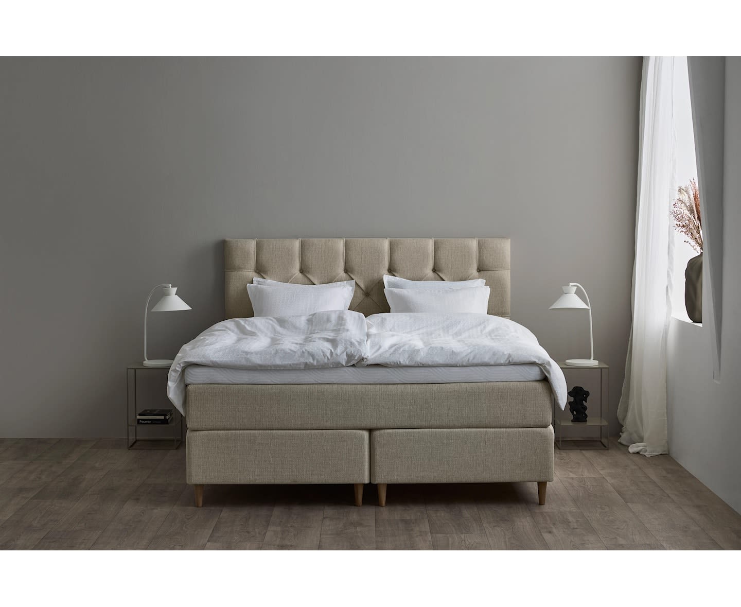 Tempur Promise Kontinentalsäng Warm Grey 180x200 Pro Plus SmartCool 8cm Mjuk Metallben Krom 12cm