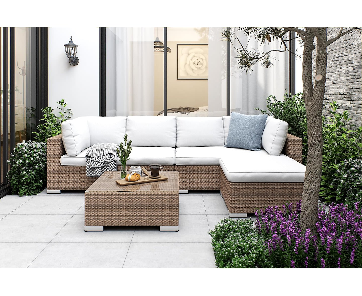 Nordic Outdoor Bora 4-seters loungegruppe inkl. sofa/blokkbord Sand