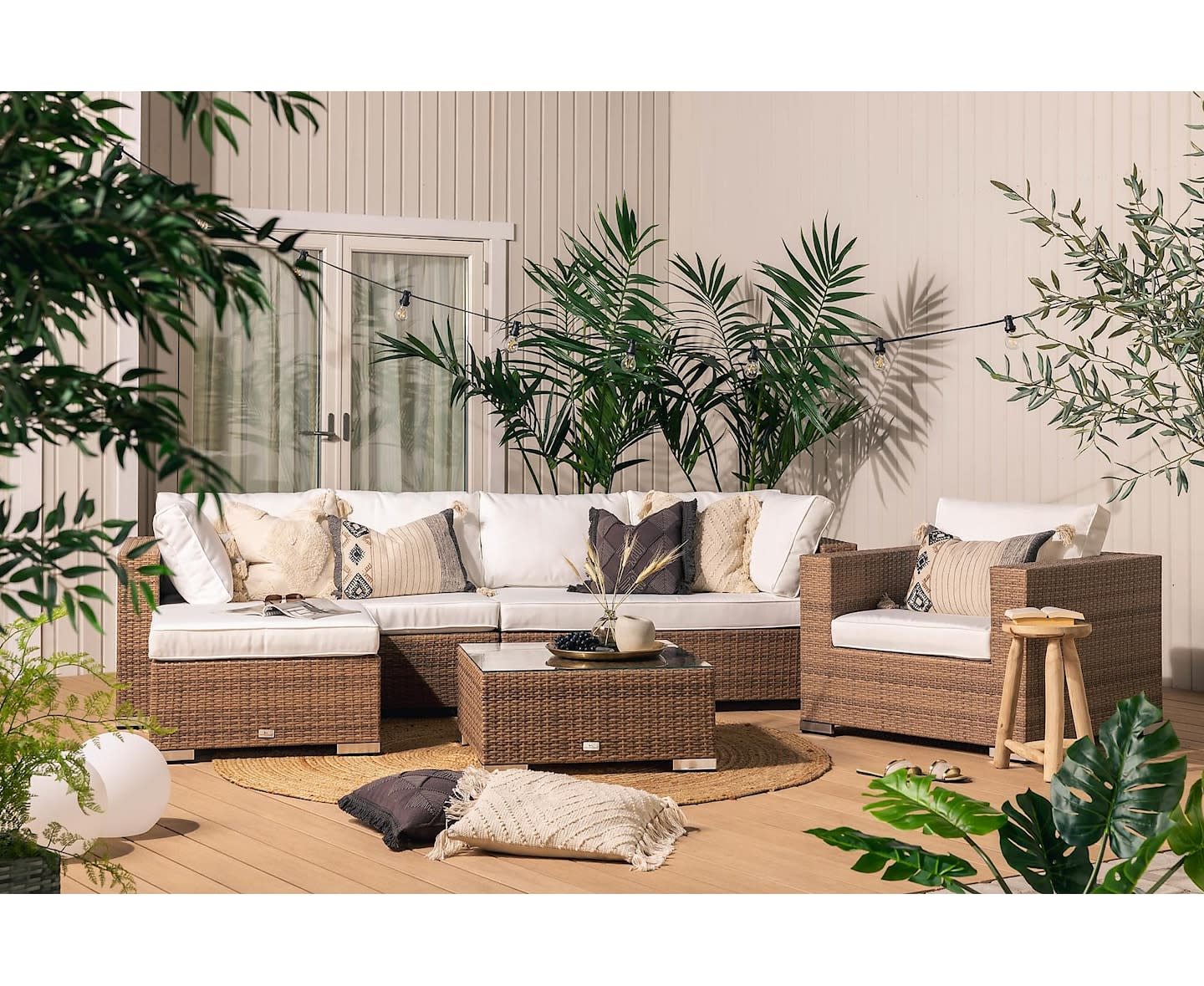 Nordic Outdoor Bora 7-seters loungegruppe inkl. sofa/blokkbord Sand