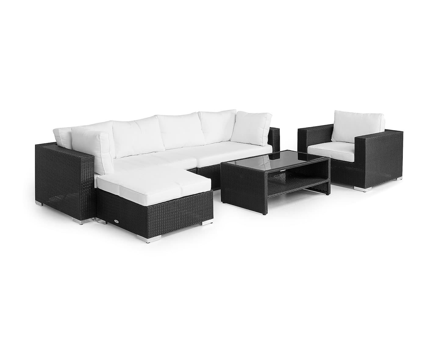 Nordic Outdoor Bora 6-sits Loungegrupp inkl Divan/Bord m Hylla  Svart