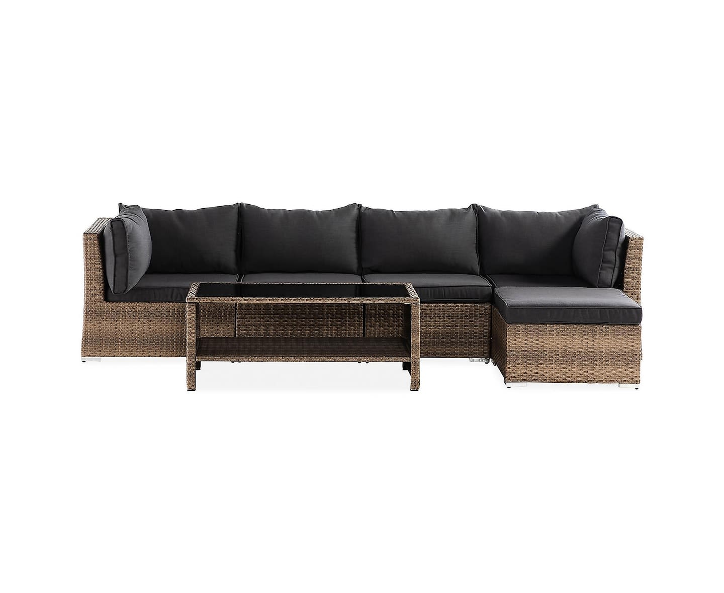 Nordic Outdoor Flynn 5-seters loungesofa inkl. bord med hylle Sand/Mørkegrå