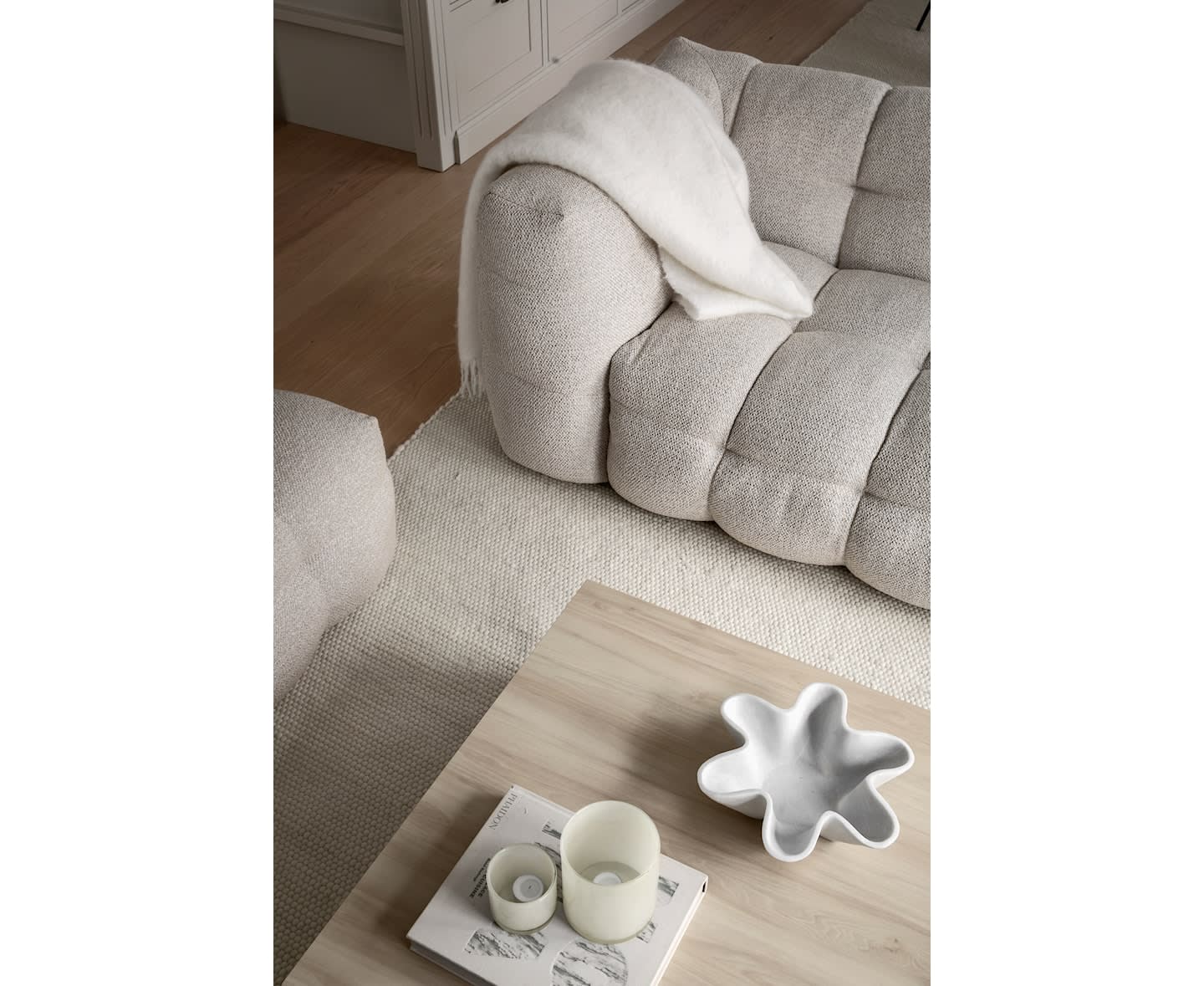 Sleepo Billie 1.5-Sitzer Sofa Modul Rechts Armlehne Beige Bouclé 141cm