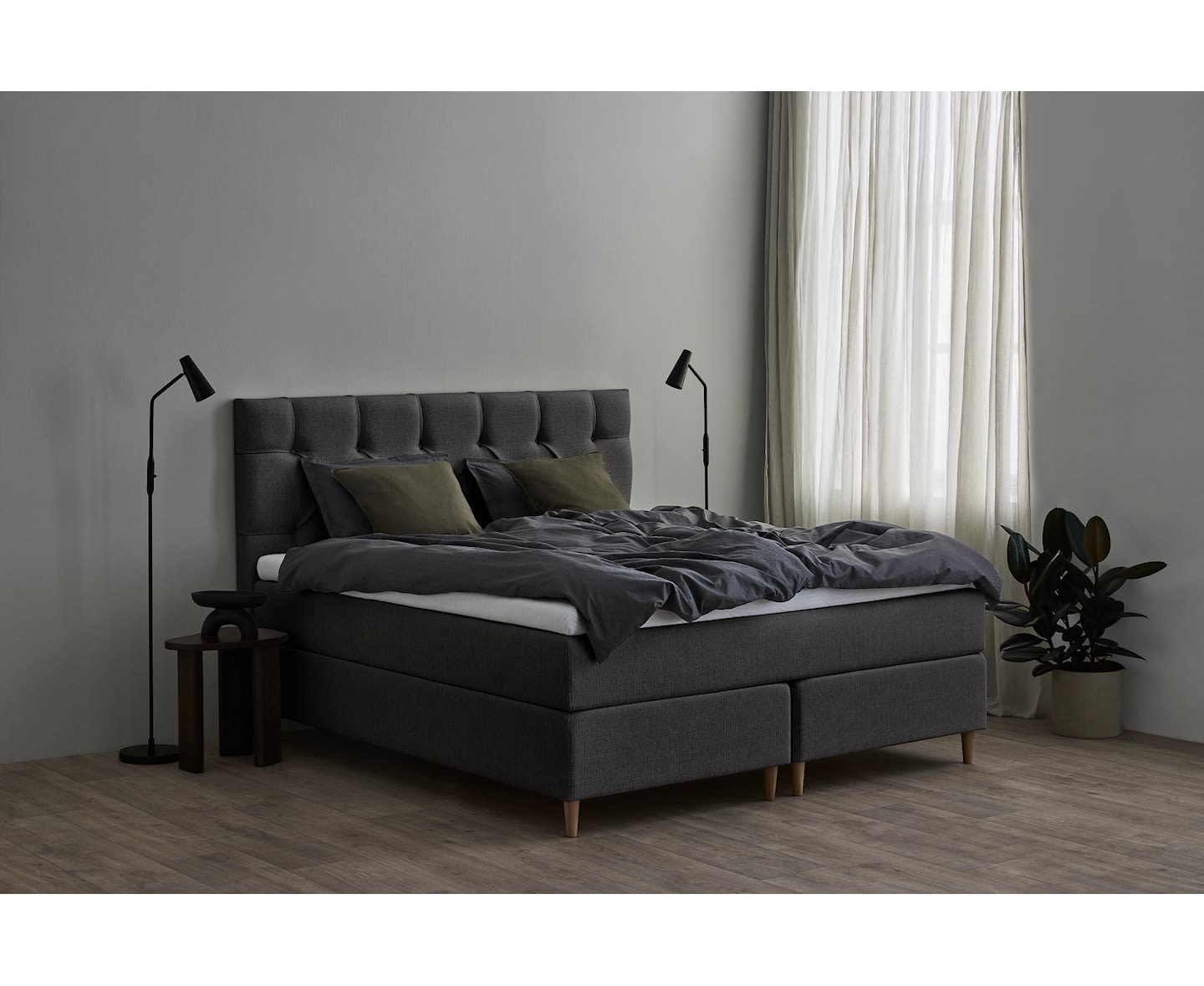 Tempur Promise Kontinentalsäng Dark Grey 160x200 Pro Plus SmartCool 8cm Mjuk Metallben Krom 12cm