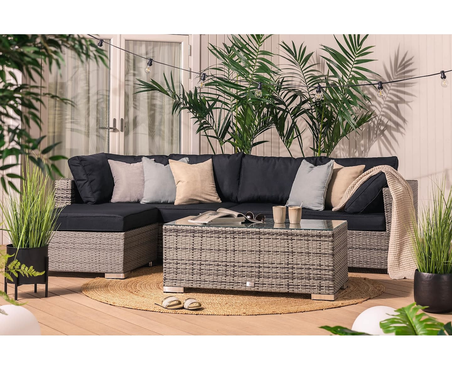 Nordic Outdoor Bora 6-seters lounge sofa inkl. Divan/Blokk bord Grå