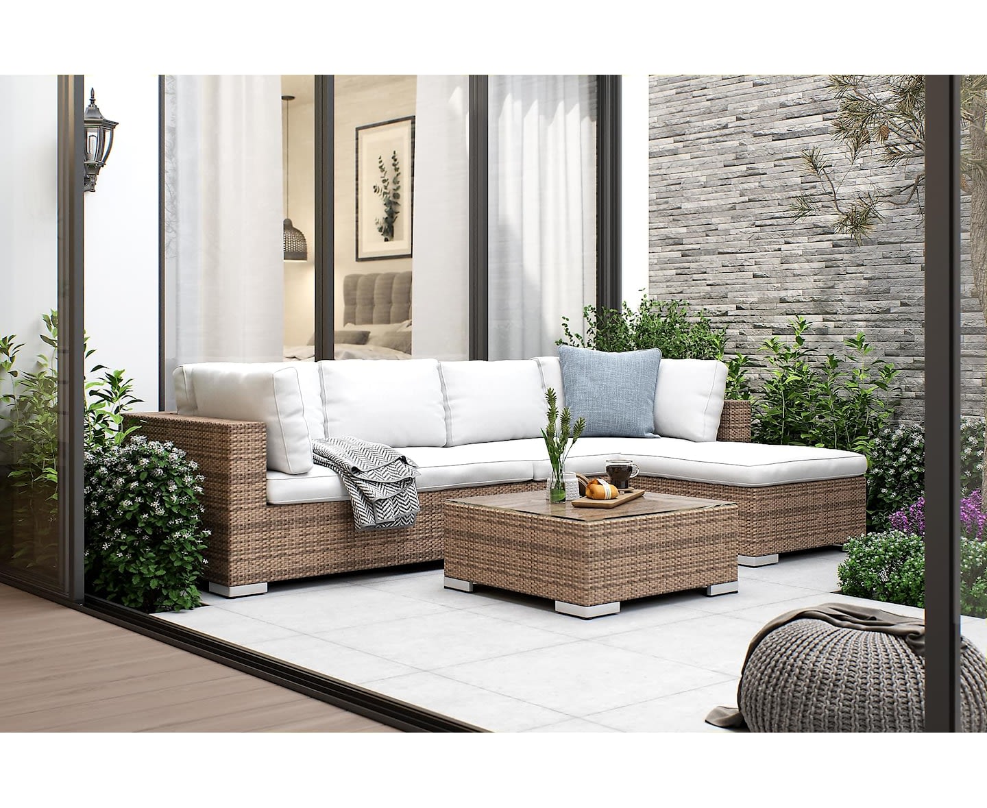 Nordic Outdoor Bora 4-seters loungegruppe inkl. sofa/blokkbord Sand