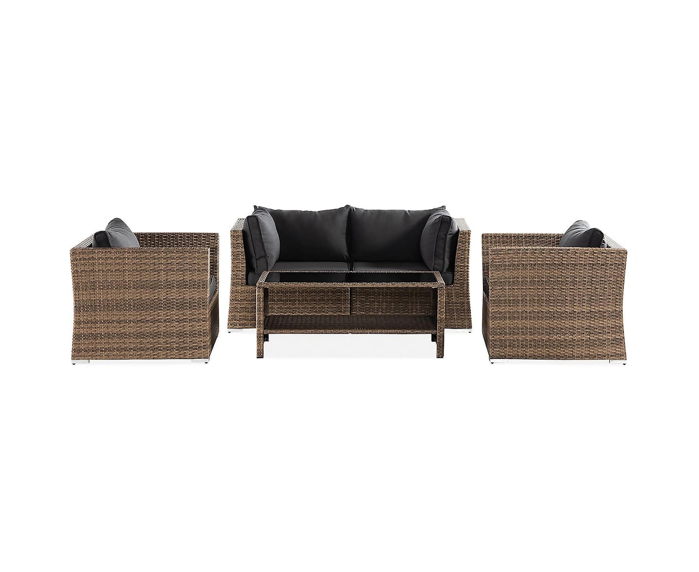 Nordic Outdoor Flynn 4-sits Loungegrupp inkl Bord m Hylla Sand/Mörkgrå