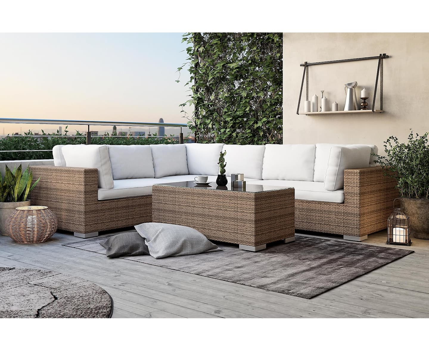 Nordic Outdoor Bora 6-seter Loungesofa inkl. Bord Venstre Sand