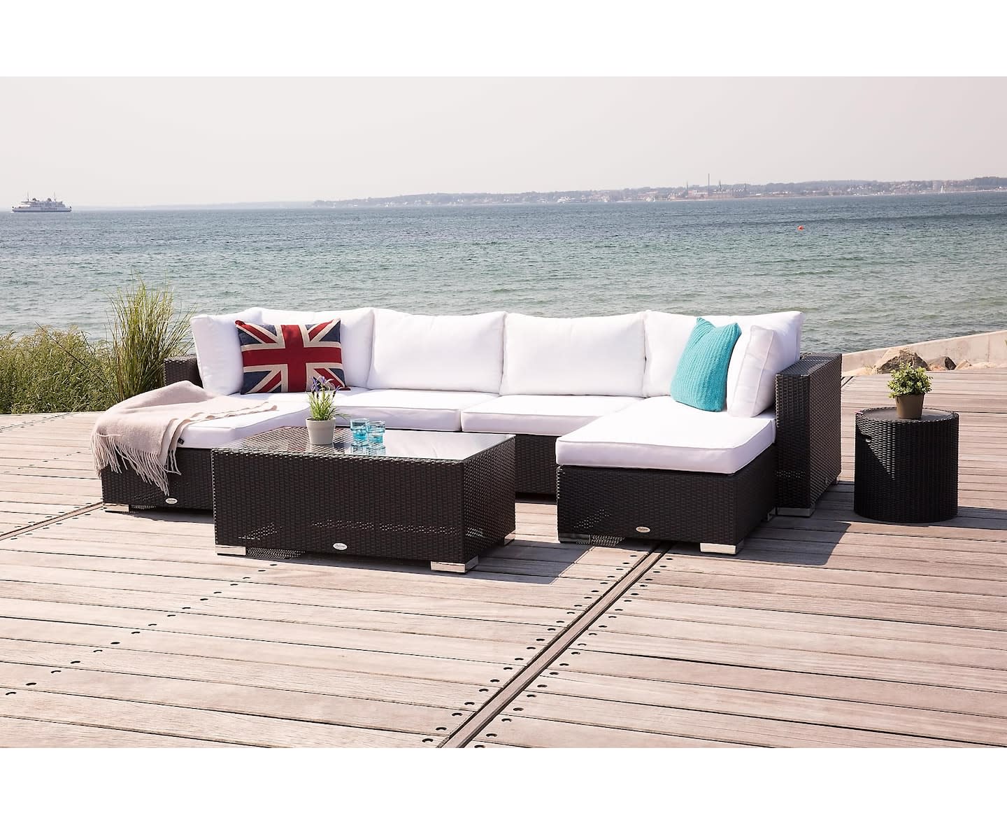 Nordic Outdoor Bora 6-sits Loungesoffa inkl Divan/Blockbord Svart