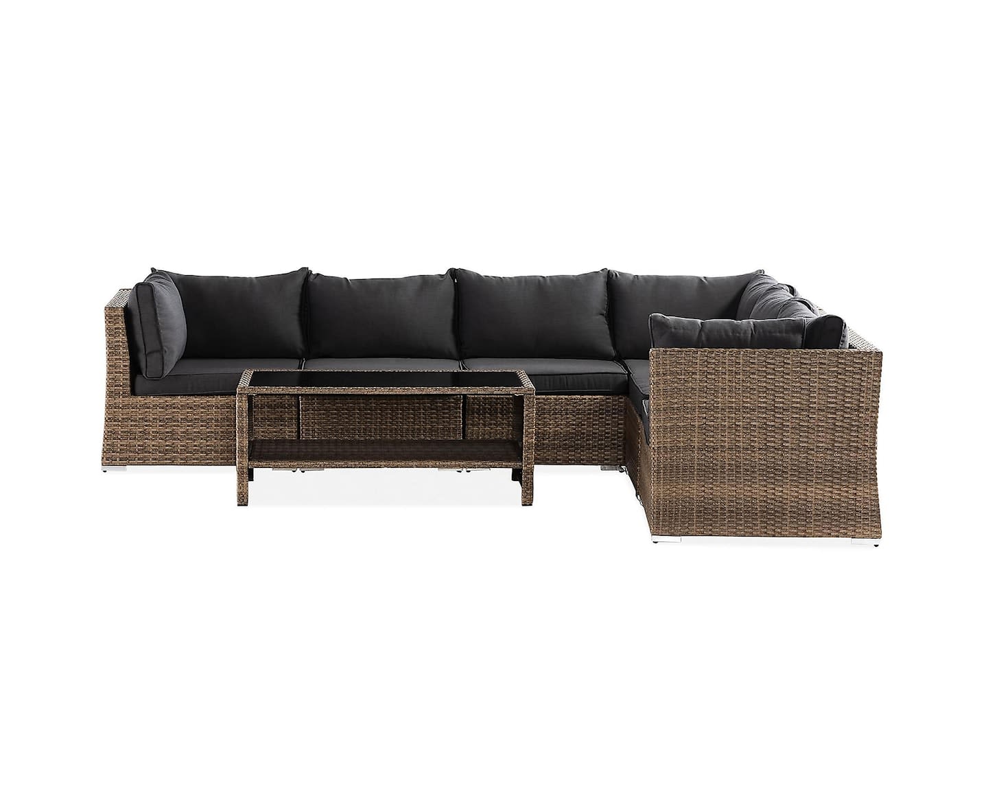 Nordic Outdoor Flynn 6-seters loungesofa inkl. bord med hylle Sand/Mørkegrå