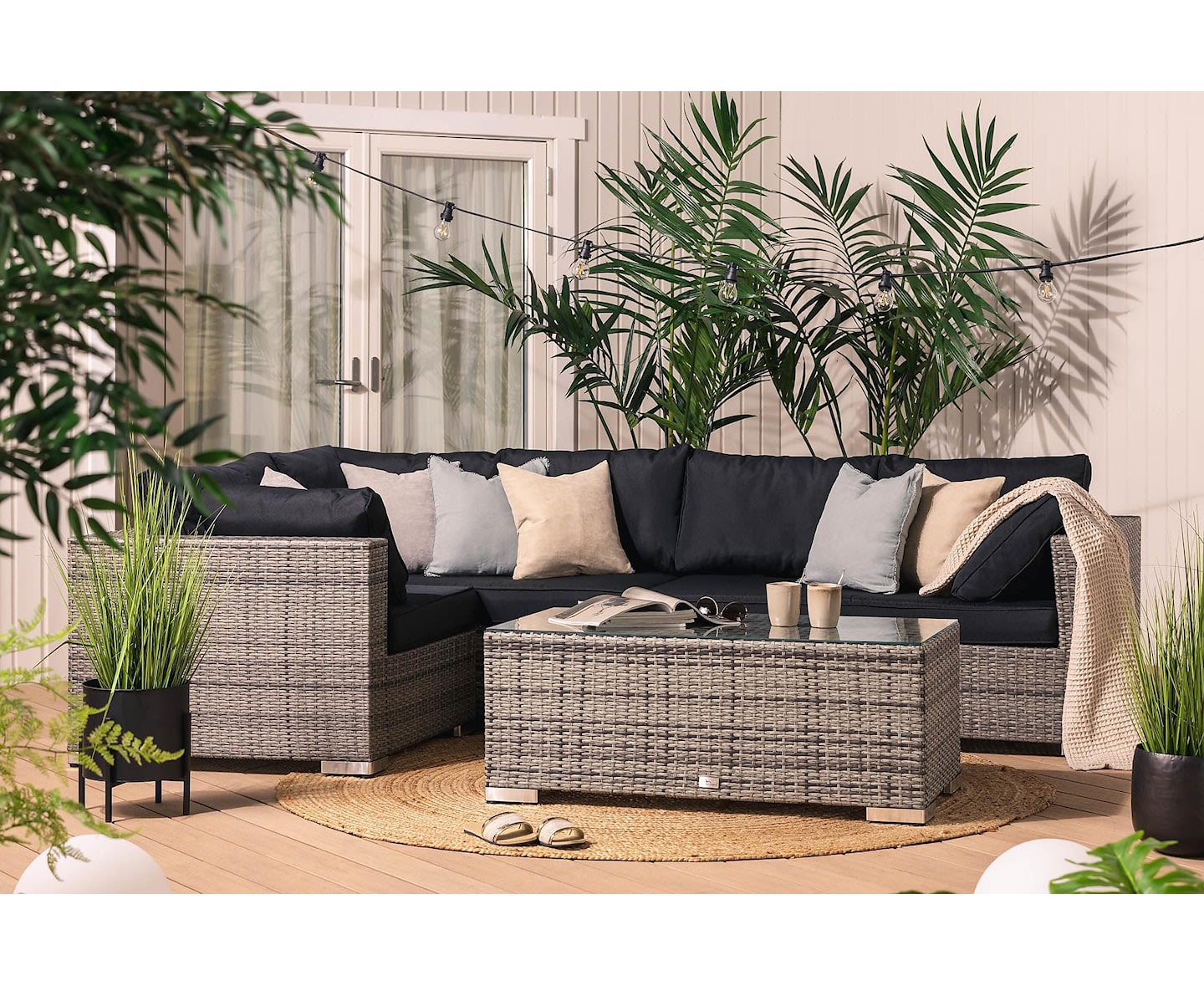 Nordic Outdoor Bora 5-seters lounge sofa inkl. blokkbord Grå