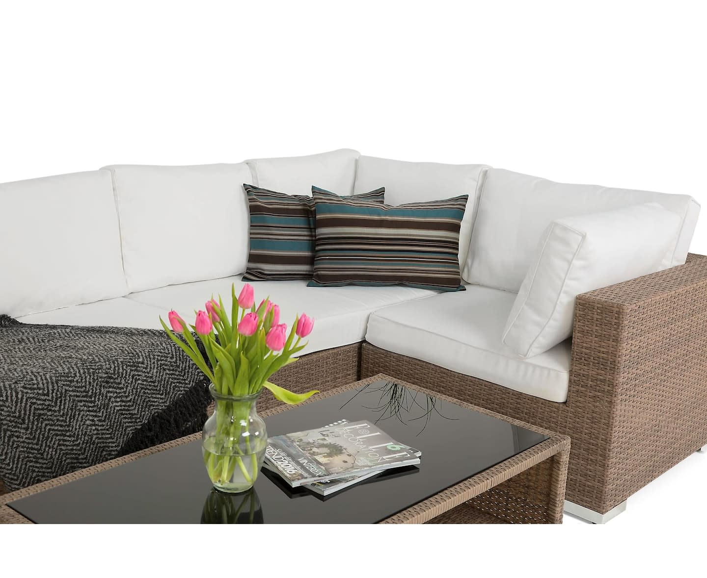 Nordic Outdoor Bora 6-seters L-formet loungegruppe inkl. Bord med hylle Sand