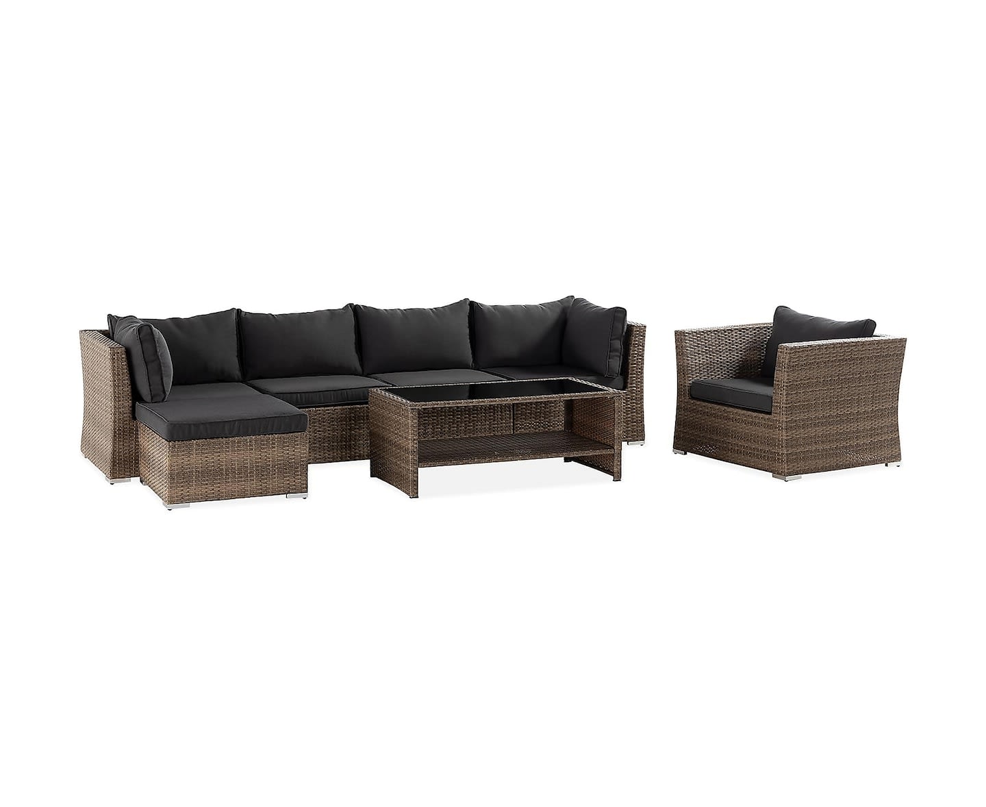 Nordic Outdoor Flynn 6-sits Loungegrupp inkl Bord m Hylla Sand/Mörkgrå