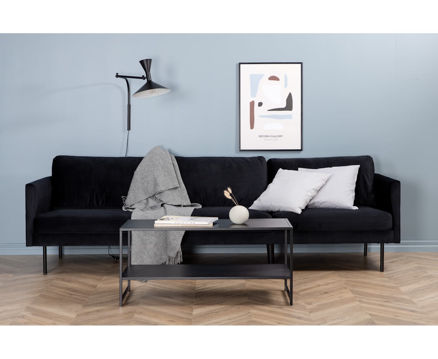 Nordic Home Monique 3-sits Soffa Sammet Svart 262cm