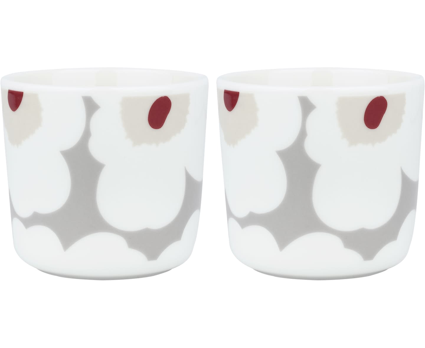 Marimekko Oiva Unikko Kaffekopp White/Light Grey/Red/Yellow 2-pack