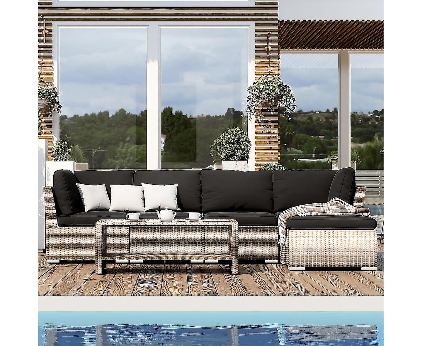 Nordic Outdoor Flynn 5-seters loungesofa inkl. bord med hylle Sand/Mørkegrå