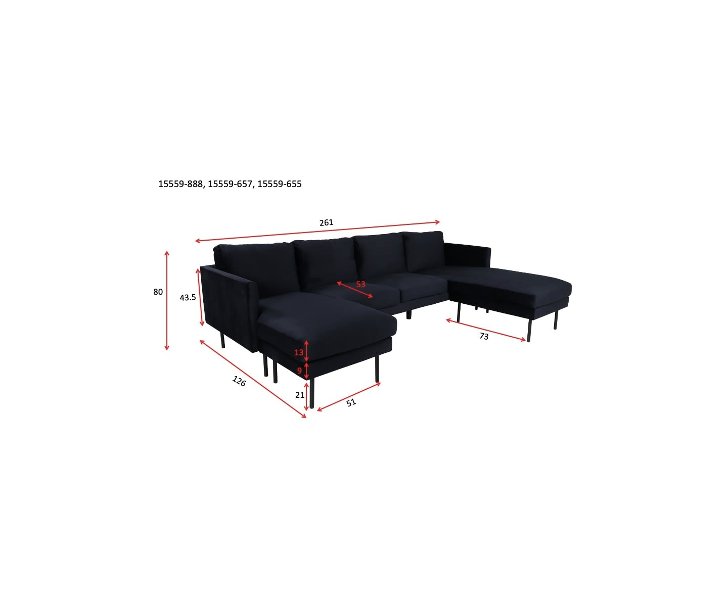 Venture Home Monique U-Soffa Sammet Svart 262cm