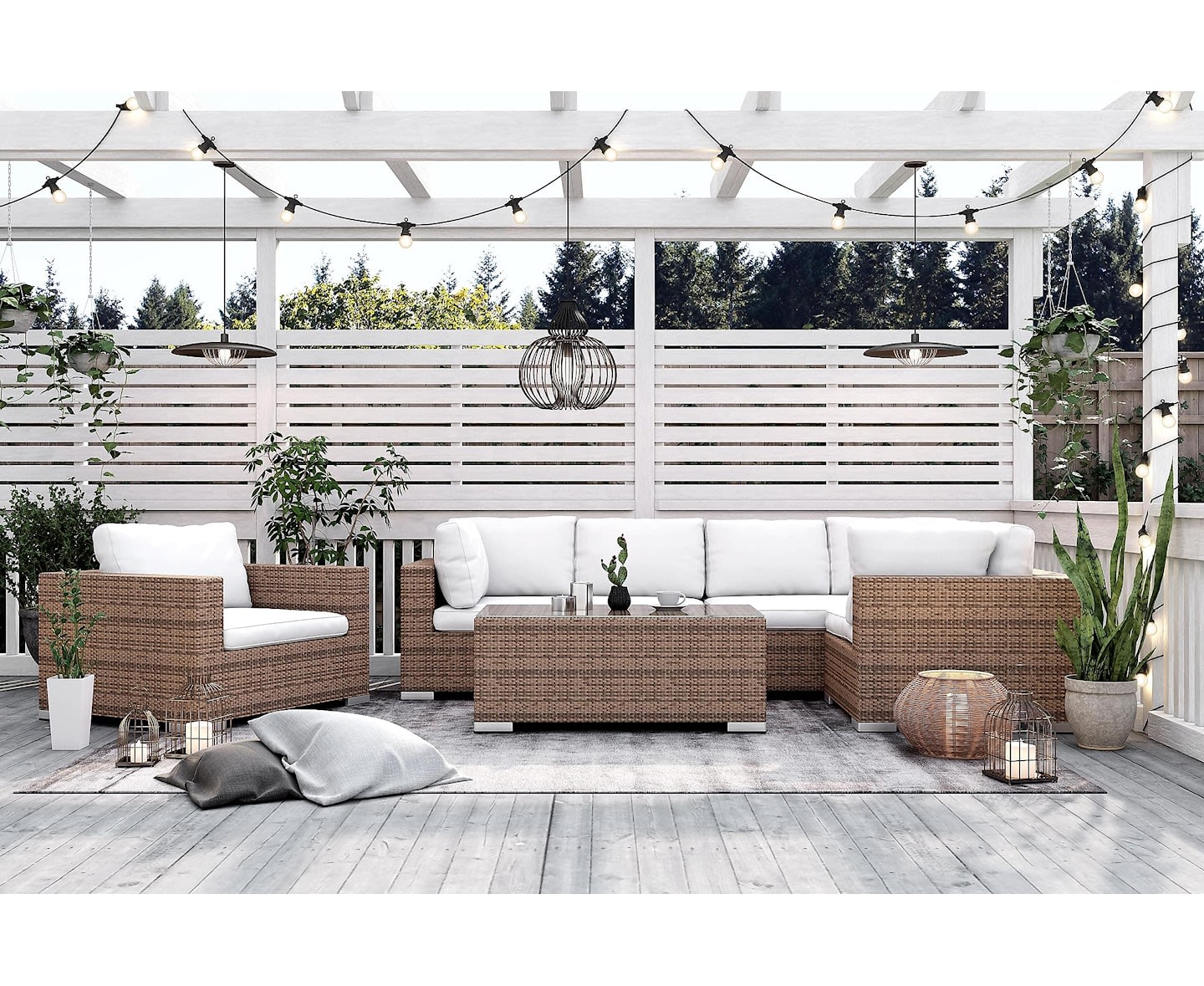 Nordic Outdoor Bora 6-seters loungegruppe inkl. Blokkbord Sand