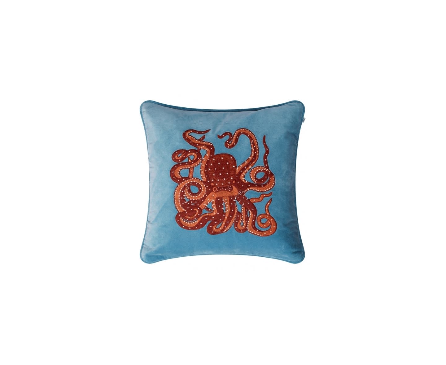 Chhatwal &amp; Jonsson Embroidered Octopus Kissenbezug Samt Heaven Blau/Orange/Rosa 50x50