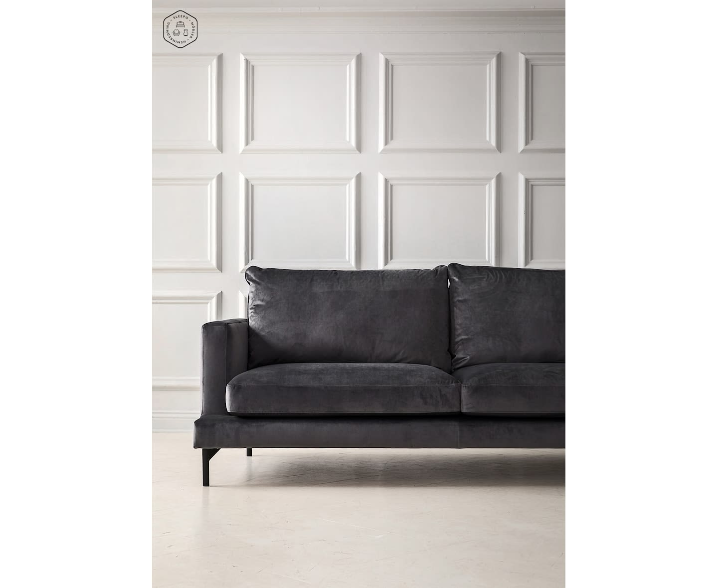 Sleepo Olivia 3-Seters Sofa Fløyel Mørkegrå 206cm