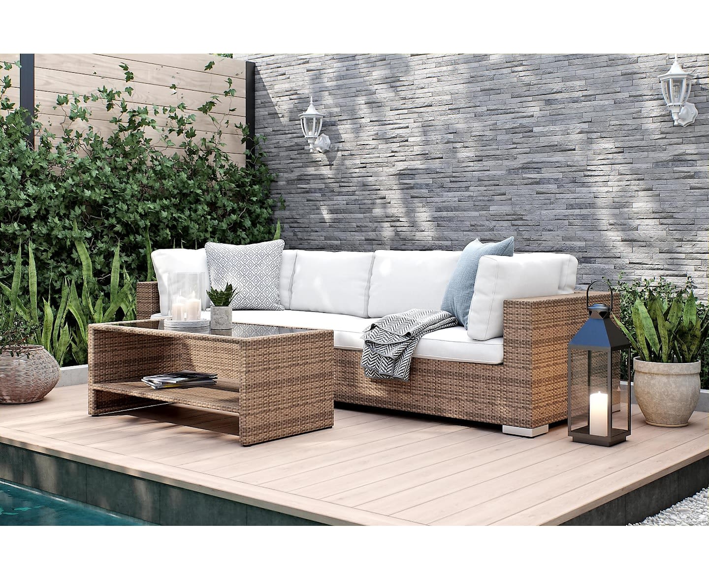 Nordic Outdoor Bora 4-seter Loungesofa inkl. Bord med Hylle Sand