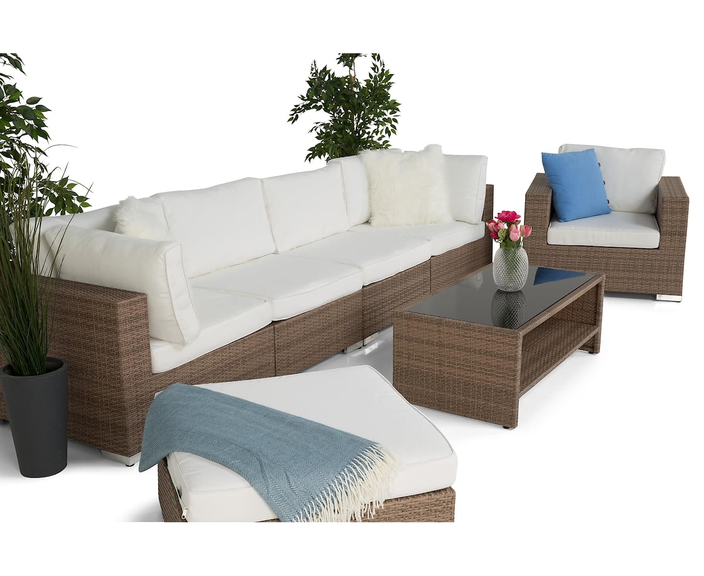 Nordic Outdoor Bora 6-seters Loungegruppe inkl. Bord med Oppbevaring Sand