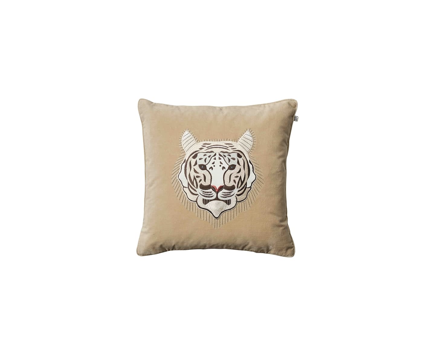 Chhatwal &amp; Jonsson Embroidered Weißes Tiger-Kissenbezug aus Samt, beige, 50x50