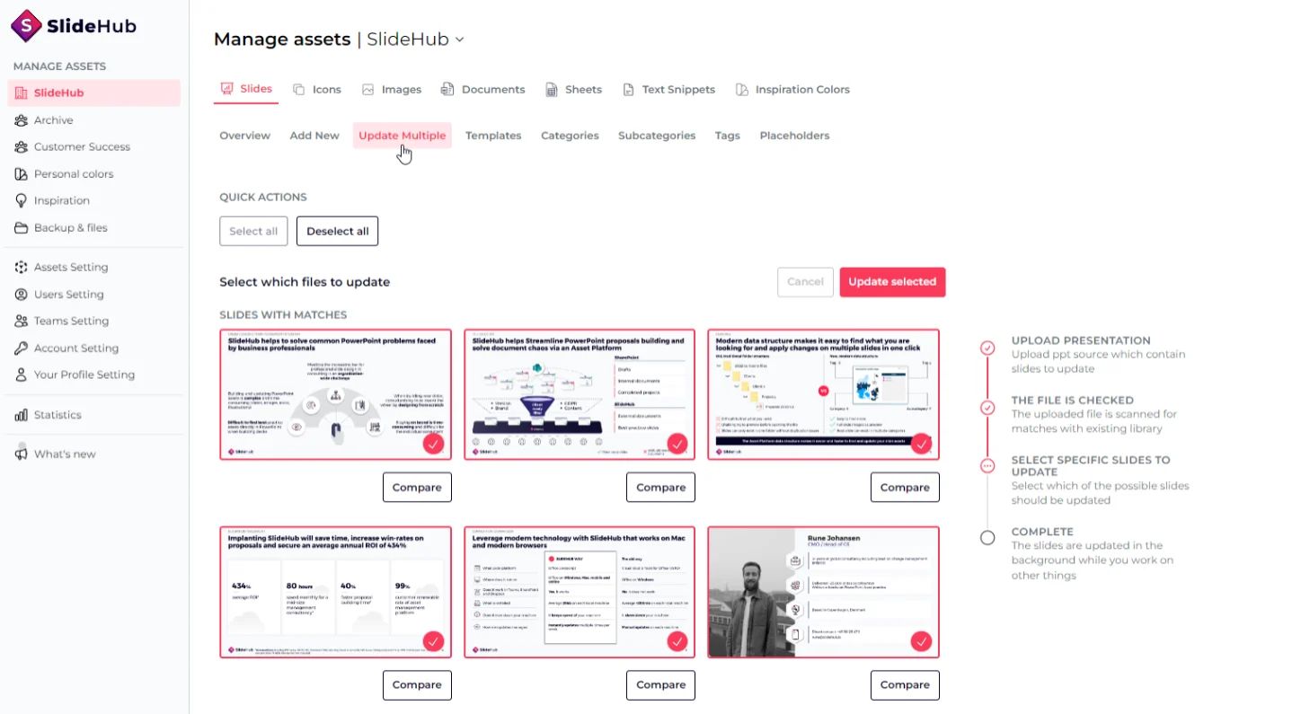 Updating the same slide across multiple presentations in SlideHub