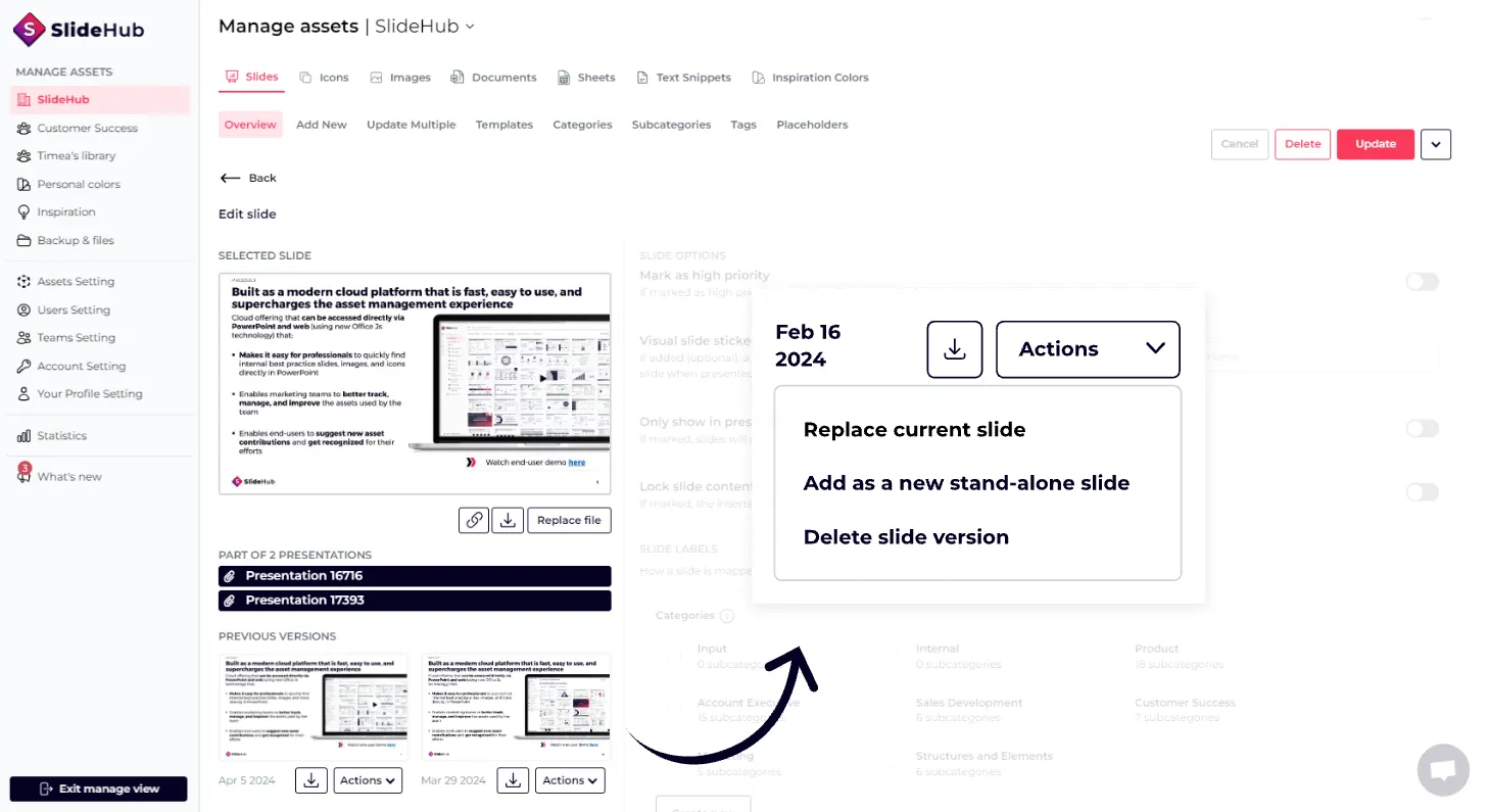 Browsing historical versions of a slide in SlideHub