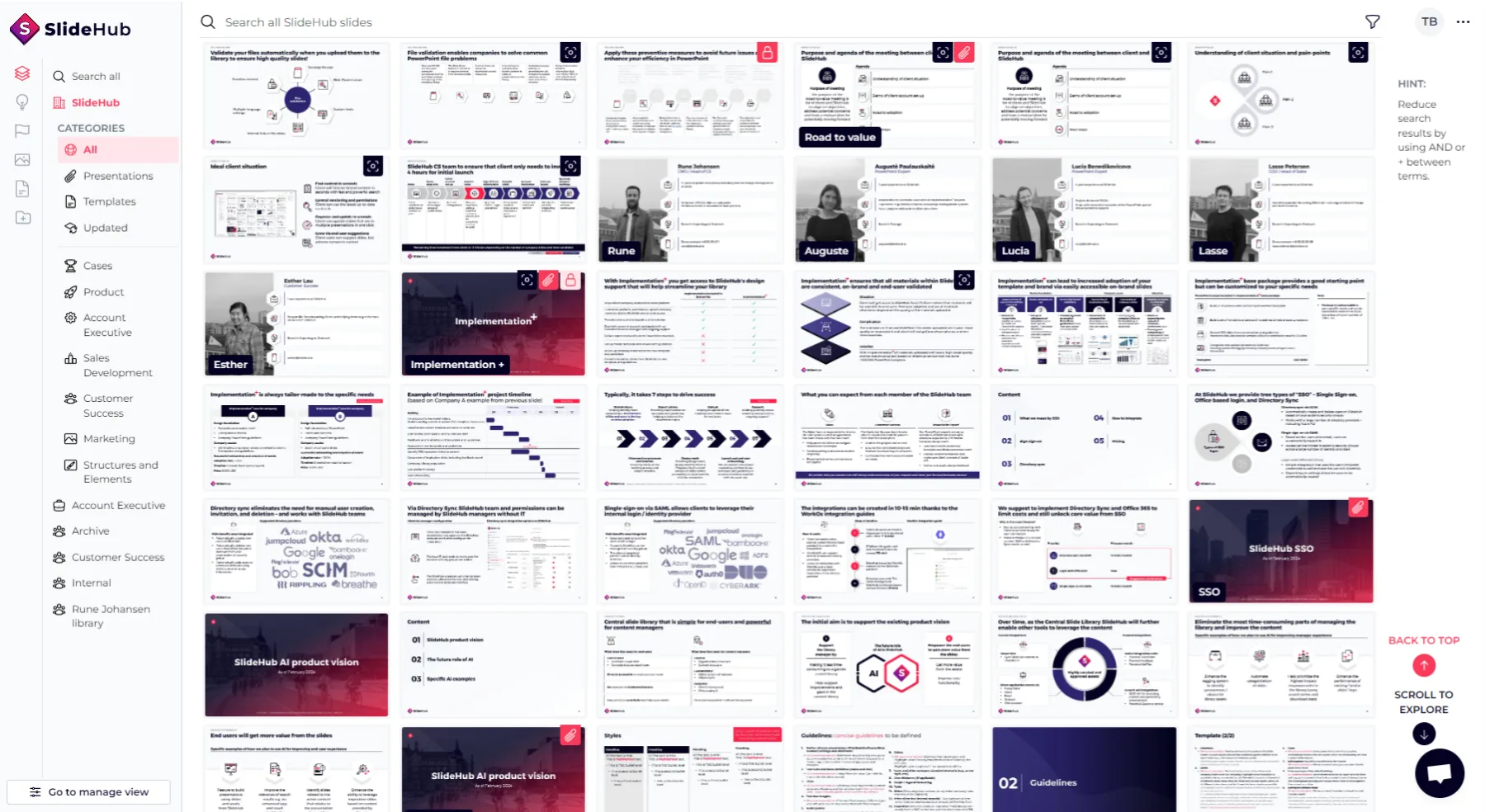 SlideHub signature templates configured per team