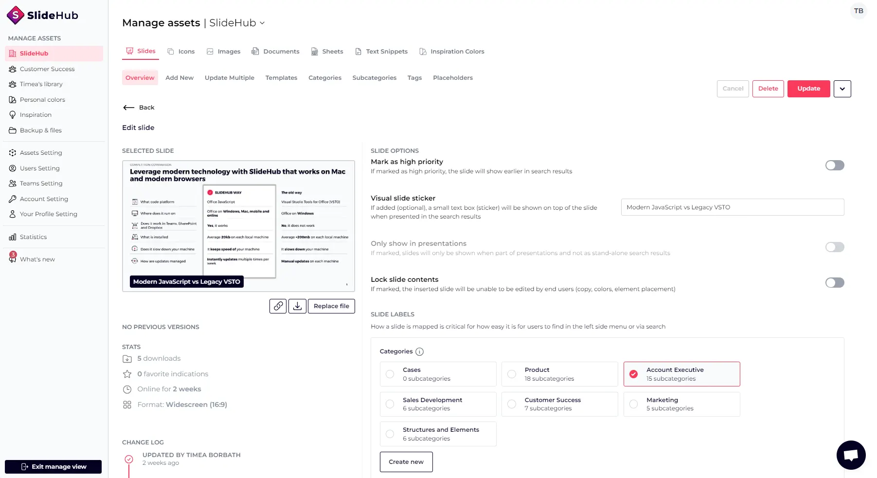 Modern label-based slide structure in SlideHub