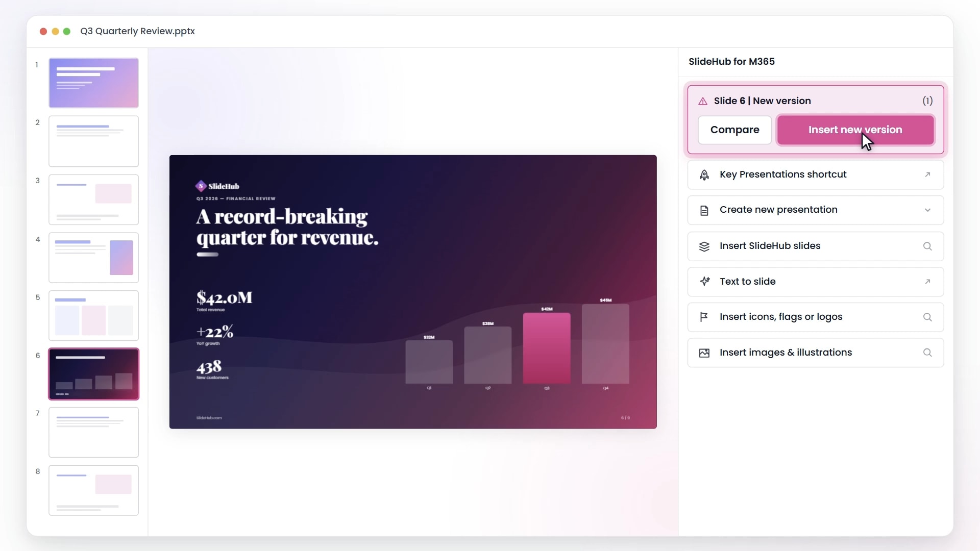 Approved slide sets with mandatory slides in SlideHub