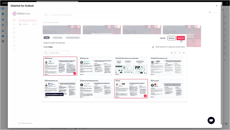 Screenshot of the customization process of a presentation with the Presentation builder